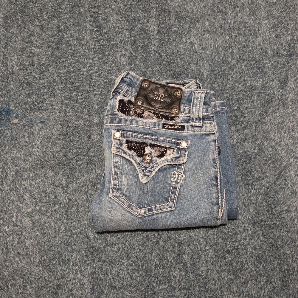 Miss Me Blue Boot Cut Jeans with Sparkle Accents - Picture 8 of 11